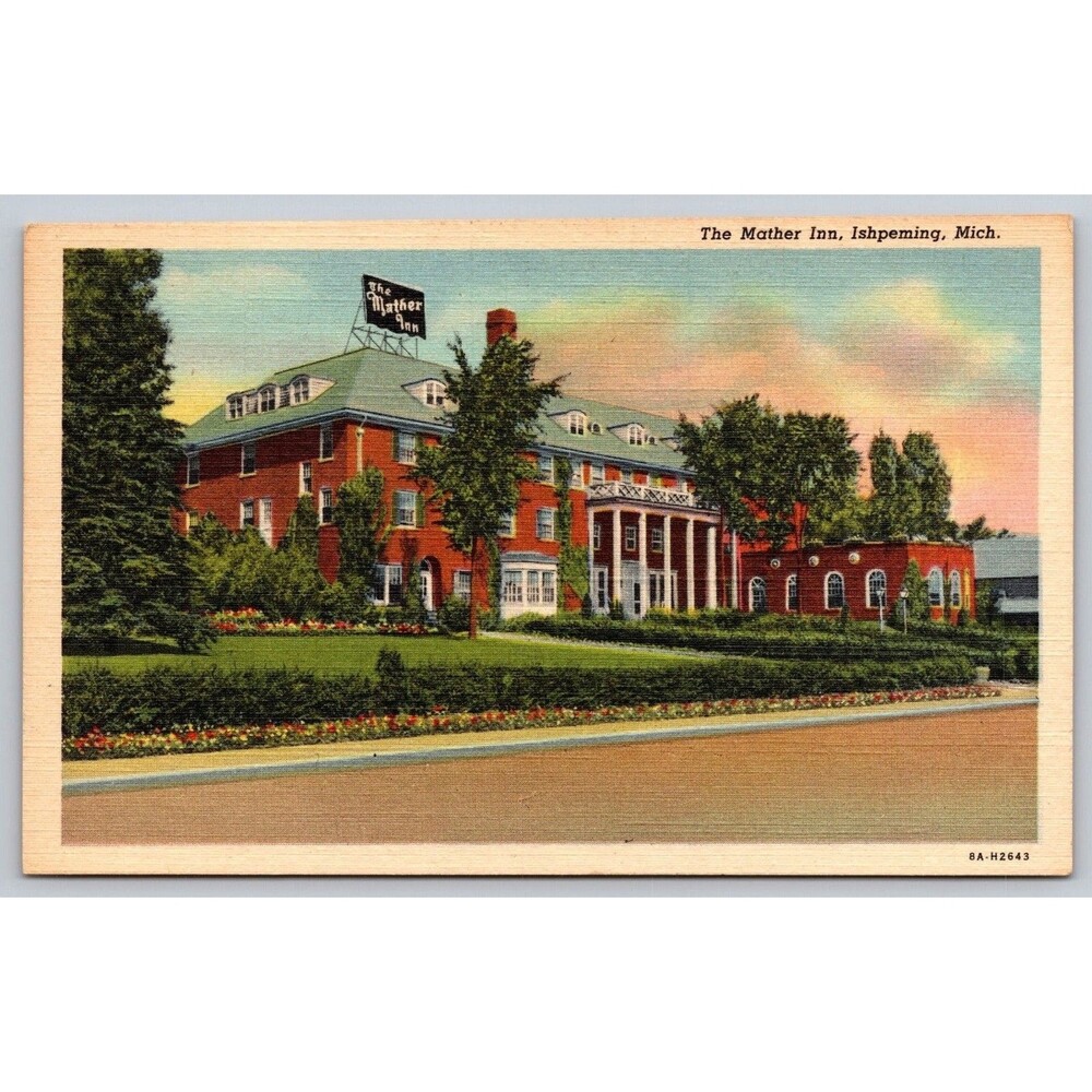 Vtg Postcard Mather Inn Ishpeming MI Michigan 1938 Curteich Anatomy of Murder